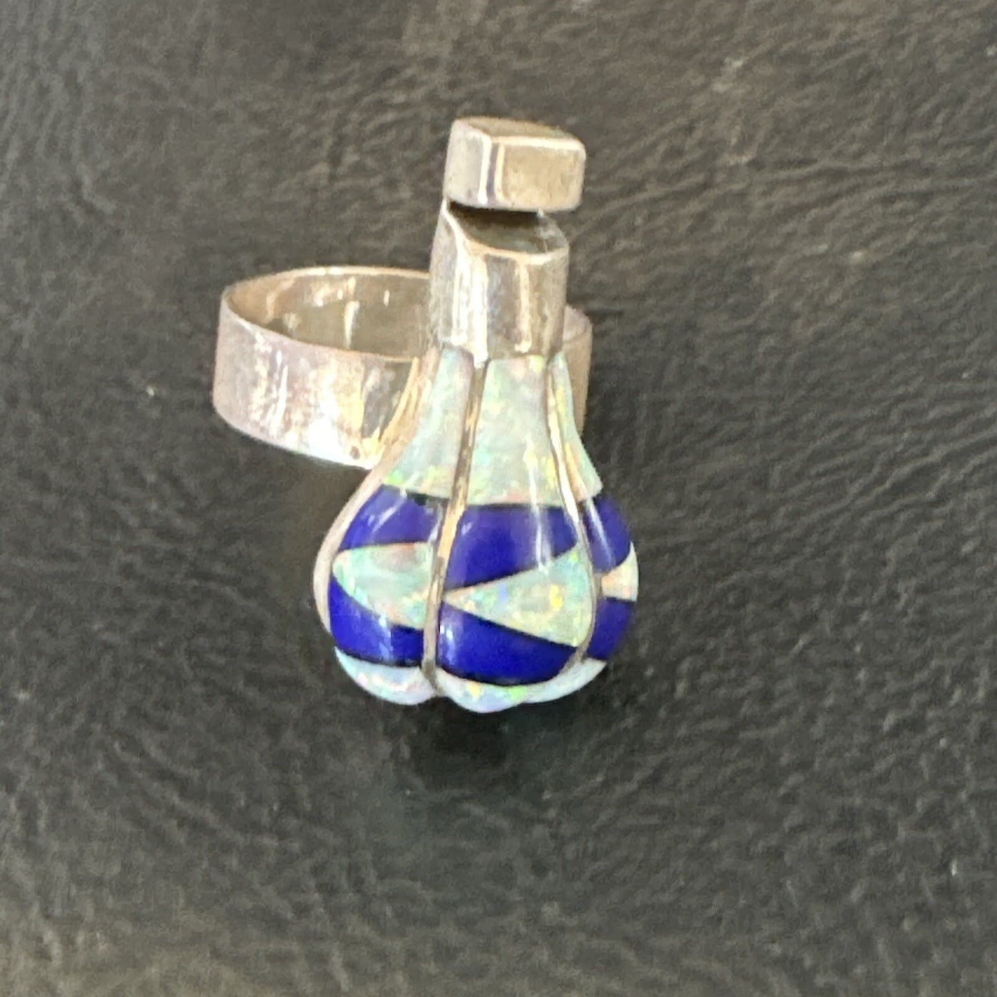 Navajo Balloon Blue Lapis White Opal Inlay Band Ring Sz 6 18188