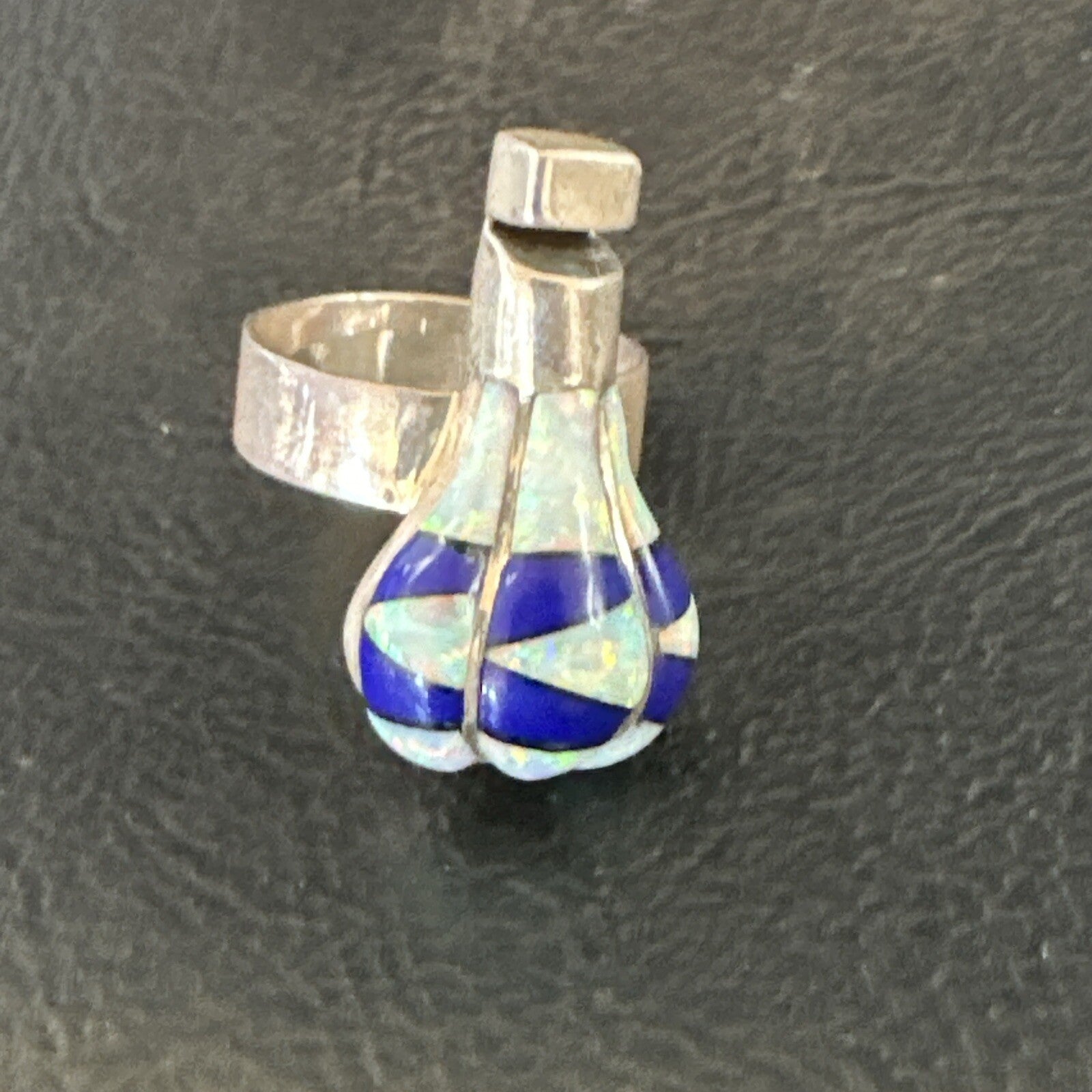 Navajo Balloon Blue Lapis White Opal Inlay Band Ring Sz 6 18188