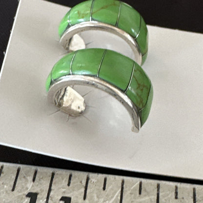 Southwestern Sterling Silver Green Gaspiete Inlay Earrings 1” 16741