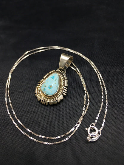 Dry Creek Turquoise Pendant Navajo Sterling Silver Chain Necklace 3107