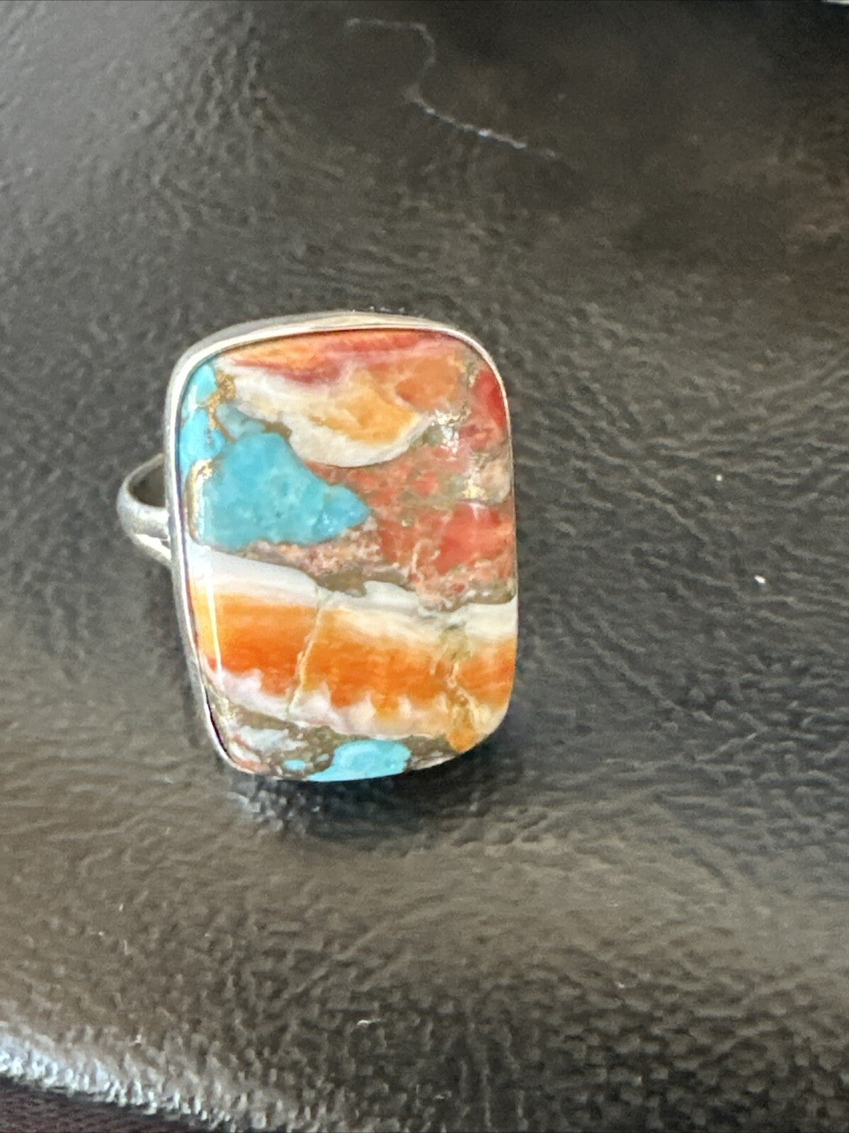 Blue Turquoise Spiny Oyster Southwestern Sterling Silver Ring Size 8 18431