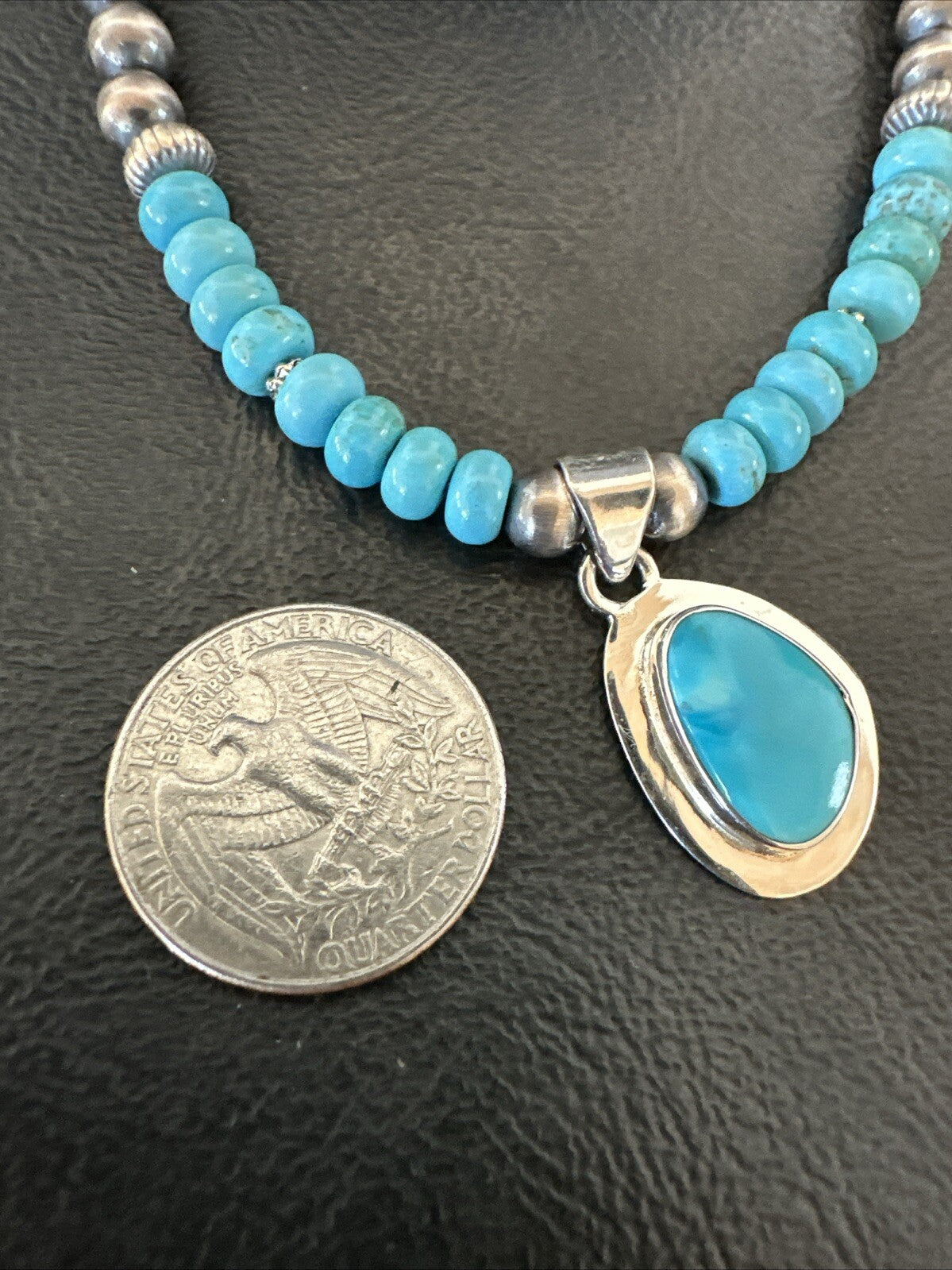 Mens Blue Kingman Turquoise Pendant Navajo Sterling Silver Necklace 21" 18382