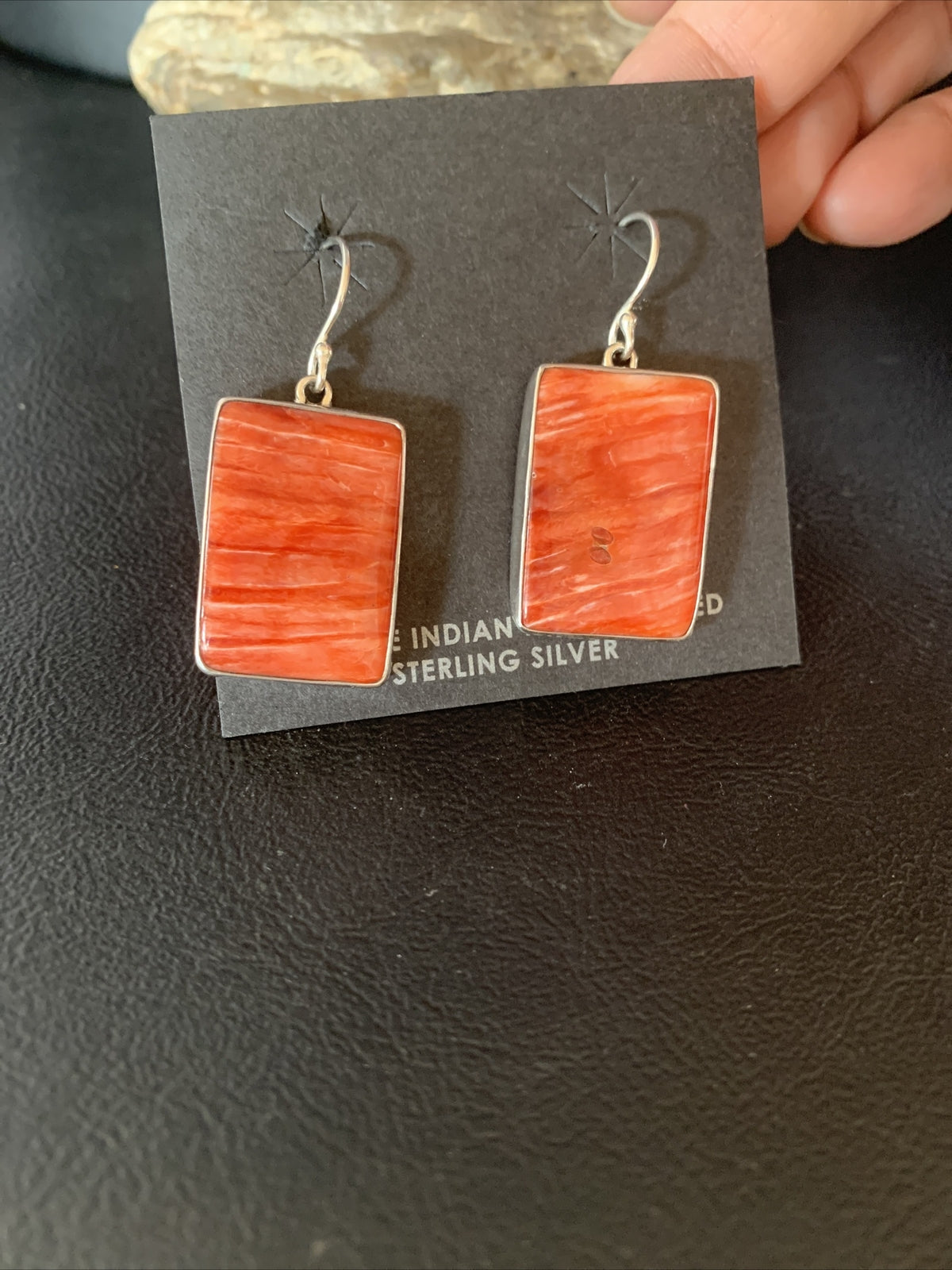 Red Spiny Oyster Navajo Sterling Silver Dangle Earrings 14094