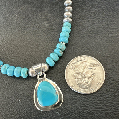 Mens Blue Kingman Turquoise Pendant Navajo Sterling Silver Necklace 21" 18107