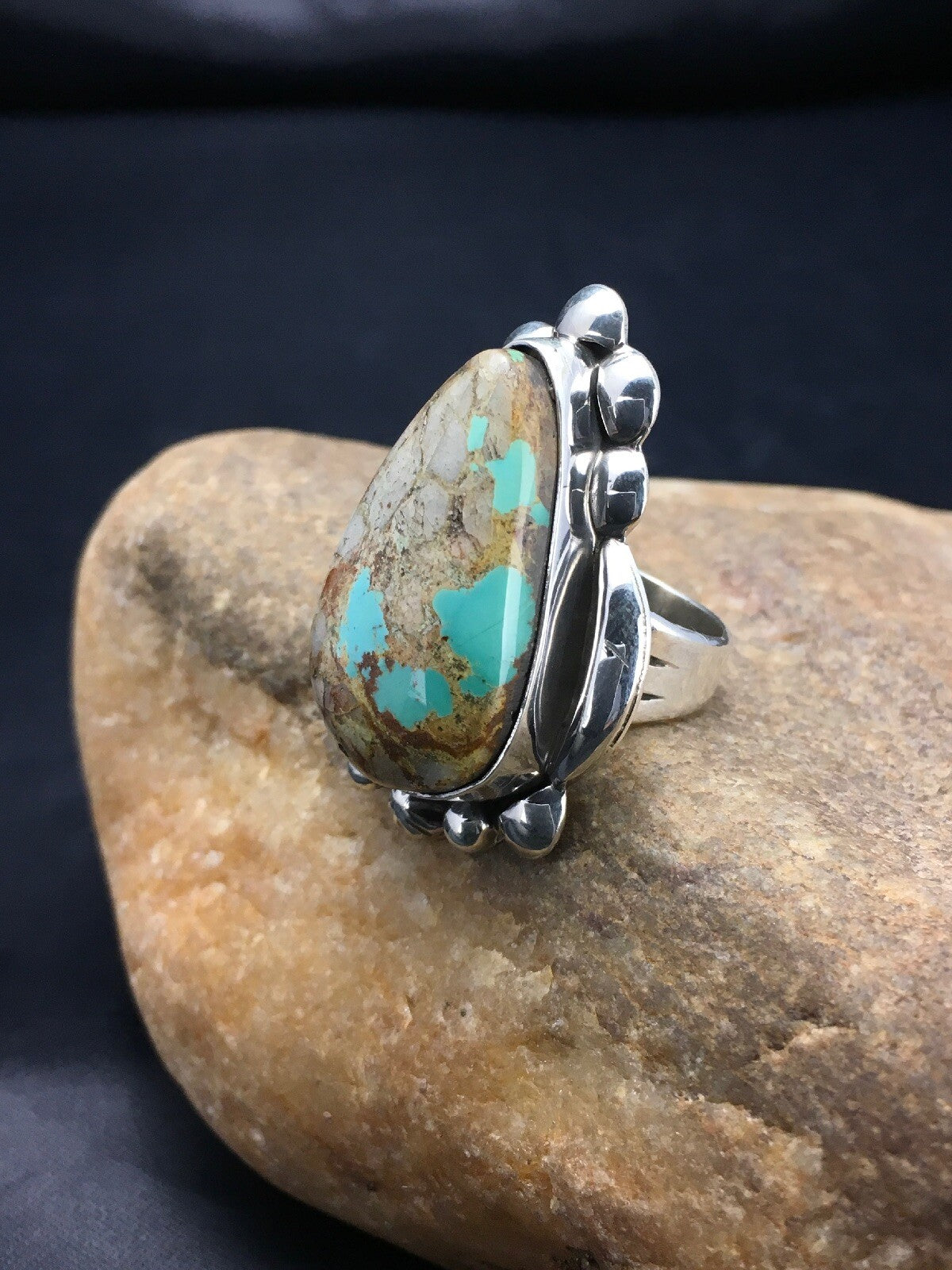 Turquoise Southwestern Sterling Silver Ring Size 8.25 2598