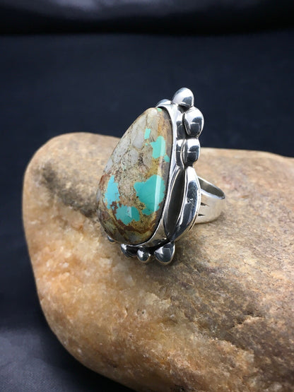 Turquoise Southwestern Sterling Silver Ring Size 8.25 2598