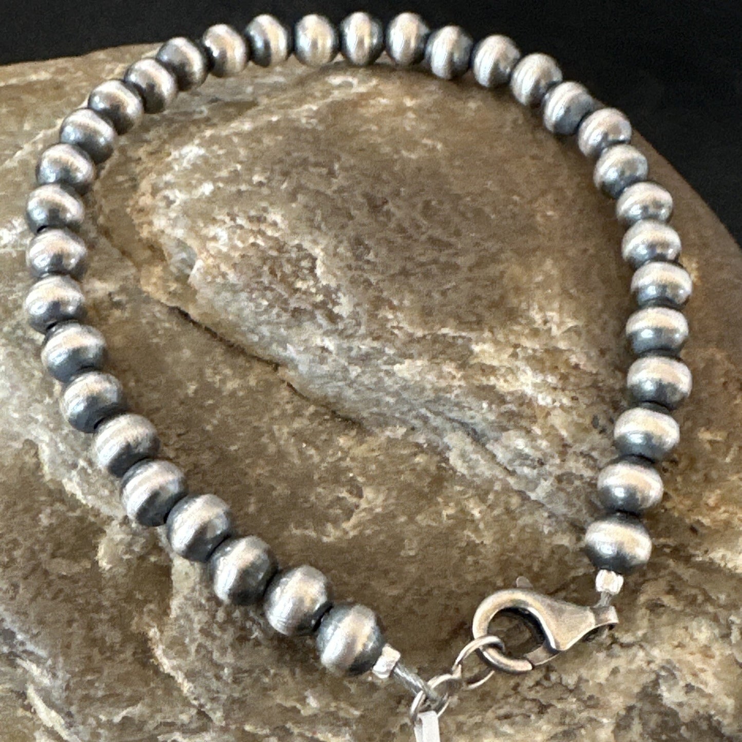 Native American Navajo 5mm Beads 8” Sterling Silver Bracelet 99958