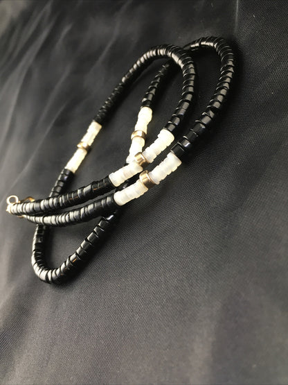 Black Onyx & Mother Of Pearl Navajo Sterling Silver Necklace 19" 10141