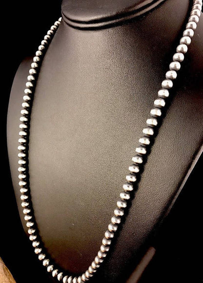 Navajo Pearls 7mm Sterling Silver Bead Necklace 16"-32" 10036