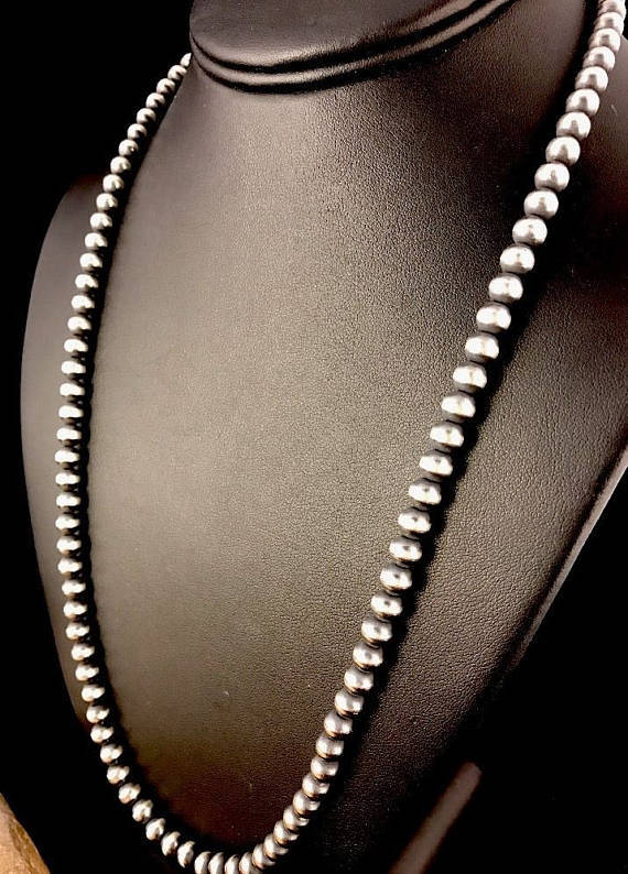 Navajo Pearls 7mm Bead Necklace 16"-32" | Sterling Silver | Authentic Native American Handmade | 10036