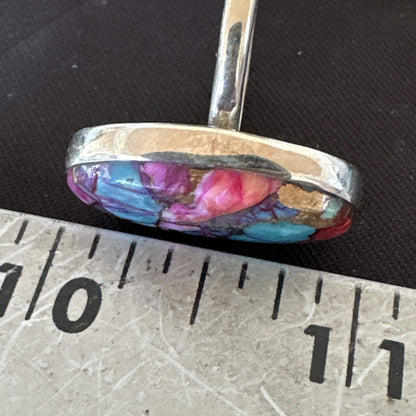 Blue Turquoise Spiny Oyster Southwestern Sterling Silver Ring Size 11 18450