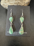Green Royston Turquoise Navajo Dangle Earrings | Sterling Silver | Authentic Native American Handmade | 19380