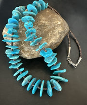 Navajo Kingman Turquoise Shell Heishi Bead 24"Necklace | Sterling Silver | Authentic Native American Handmade | 19633
