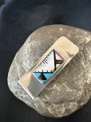 A Zuni Men's Turquoise Spiny Inlay Stainless Money Clip | Sterling Silver | Authentic Native American Handmade | 17835