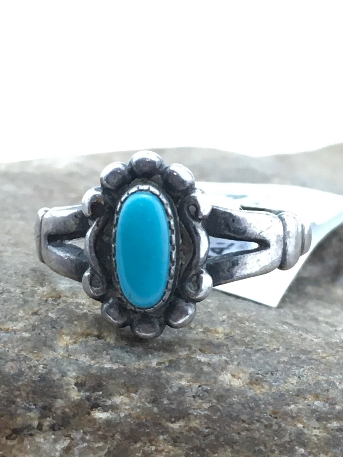 Native American Blue Turquoise Navajo Sterling Silver Ring Size 5.75 04447