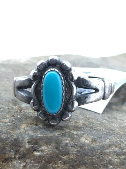 Native American Blue Turquoise Navajo Sterling Silver Ring Size 5.75 04447