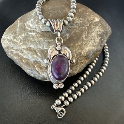 Purple Stone Pendant Navajo Pearls Sterling Silver Necklace 20” 18181