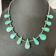 Blue Turquoise Navajo Pearls 20"Necklace | Sterling Silver | Authentic Native American Handmade | 19509