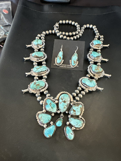 Royston Turquoise Navajo Squash Sterling Silver Naja Necklace Earrings 18237