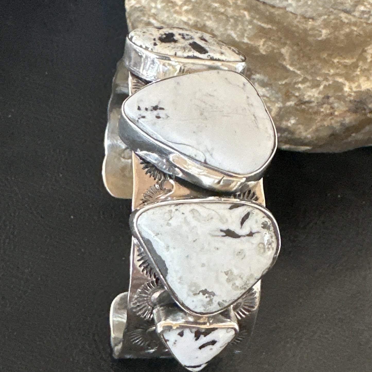 Mens WoMens White Buffalo Turquoise Navajo Sterling Silver Cuff Bracelet 17944