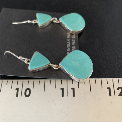 Kingman Turquoise Navajo Sterling Silver Dangle Earrings 1.5" 14011