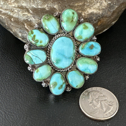Sonoran Gold Green Turquoise Navajo Sterling Silver Cluster Ring Size 11 16033N
