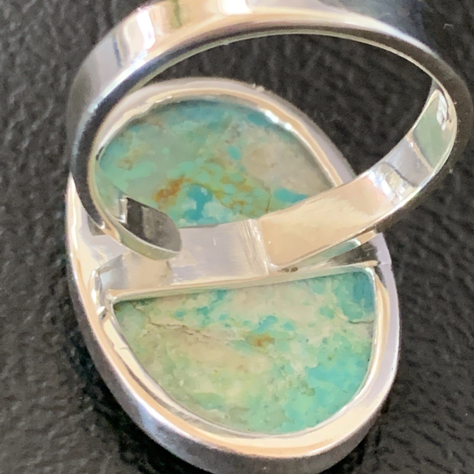 Blue Kingman Turquoise Oval Navajo Sterling Silver Ring Size 8 Adjustable 12800