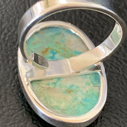 Blue Kingman Turquoise Oval Navajo Sterling Silver Ring Size 8 Adjustable 12800