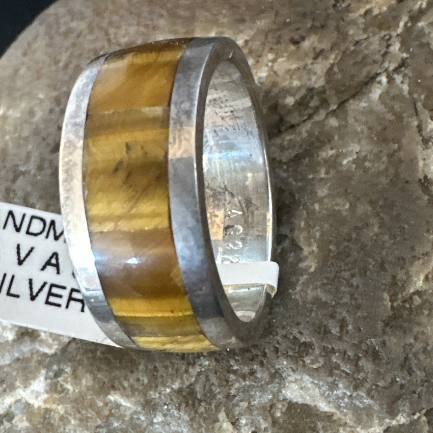 Infinity Mens Coffee Tigers Eye Navajo Sterling Silver Inlay Ring Size 10 19049