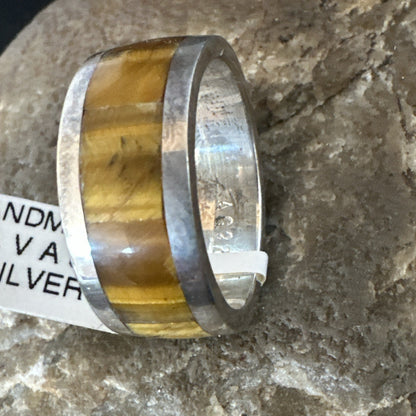 Infinity Mens Coffee Tigers Eye Navajo Sterling Silver Inlay Ring Size 10 19049