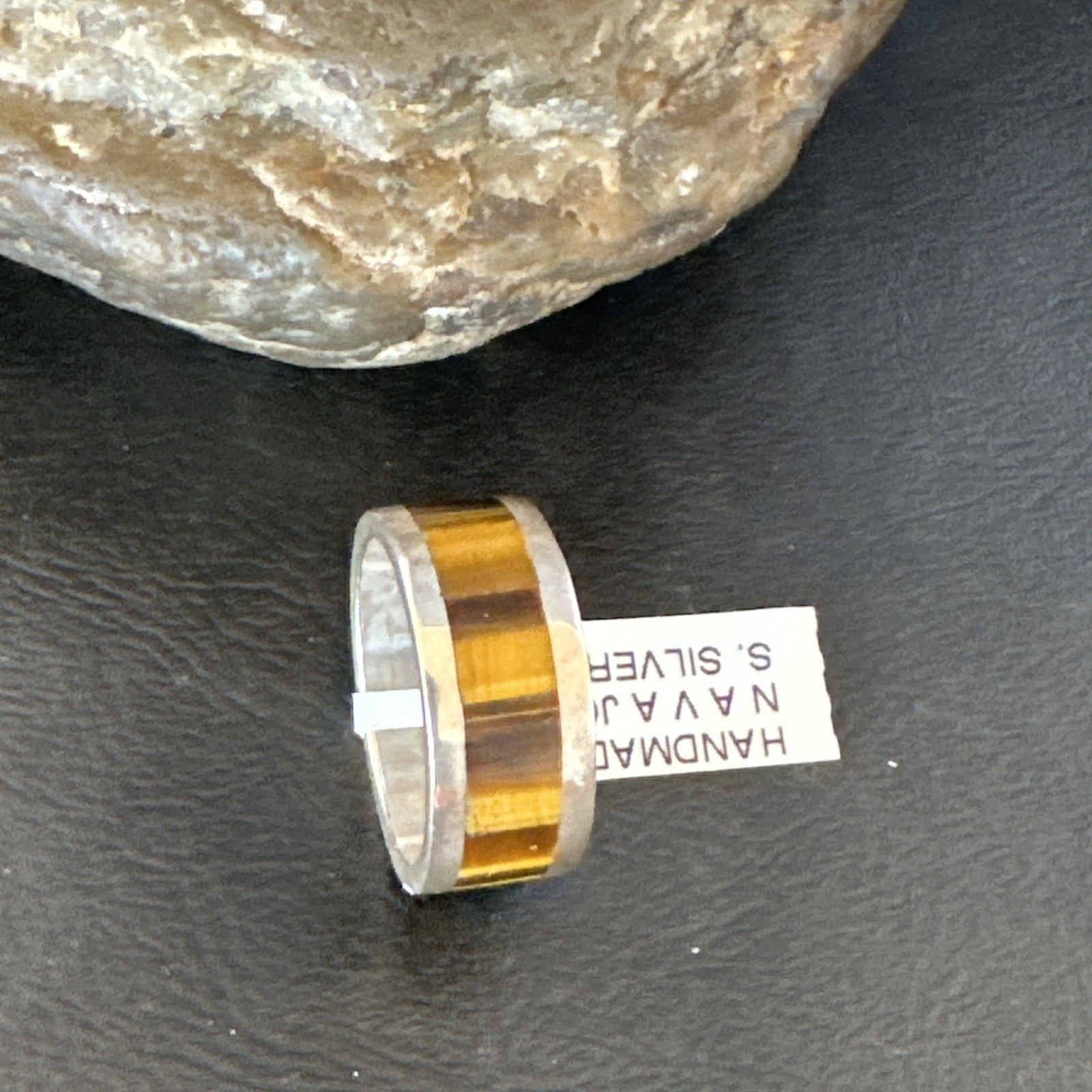Infinity Mens Coffee Tigers Eye Navajo Sterling Silver Inlay Ring Size 10 19047