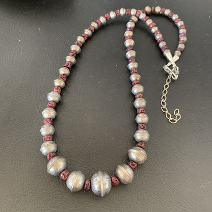 Purple Spiny Oyster Navajo Pearls Sterling Silver Bead Necklace 95507