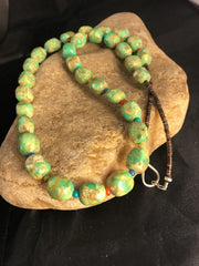 Green Turquoise 24"Necklace | Sterling Silver | Authentic Native American Handmade | 10070