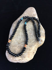 Black Onyx Turquoise Navajo Necklace 18" | Sterling Silver | Authentic Native American Handmade | 10020