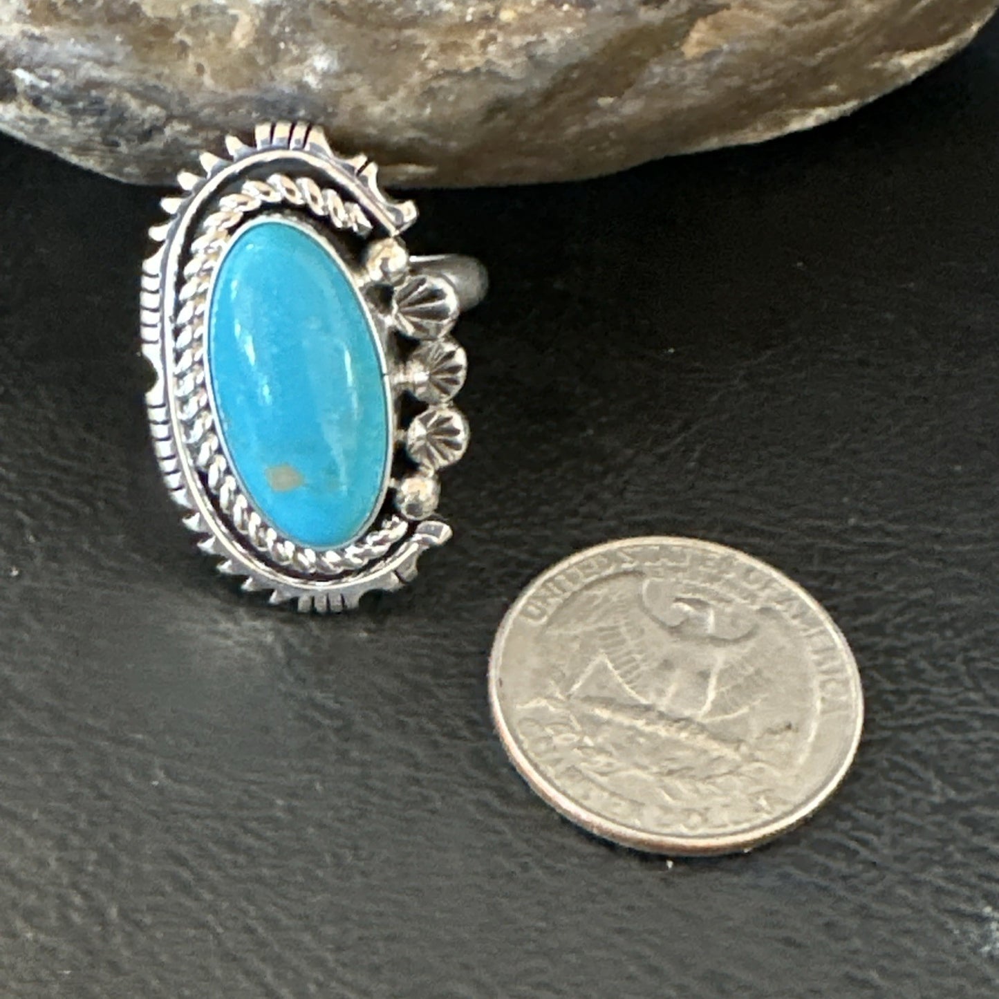 Yazzie Handmade Navajo Sterling Silver  Blue Kingman Turquoise Ring Sz 8.5 19627