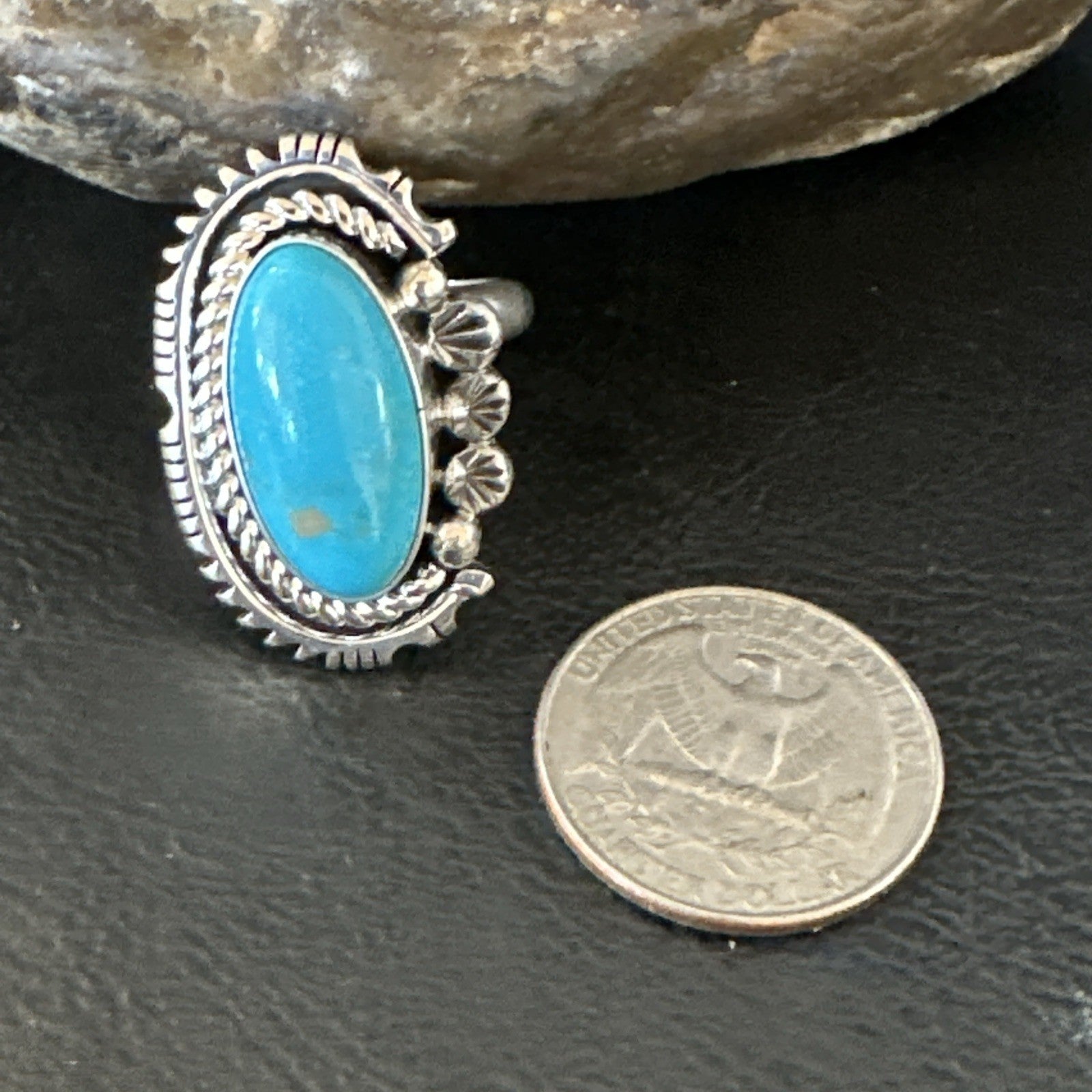 Yazzie Handmade Navajo Sterling Silver  Blue Kingman Turquoise Ring Sz 8.5 19627