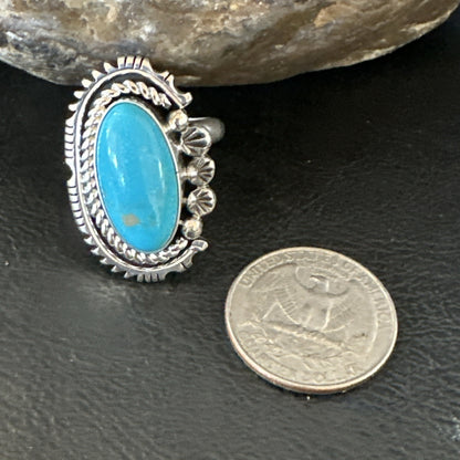 Yazzie Handmade Navajo Sterling Silver  Blue Kingman Turquoise Ring Sz 8.5 19627