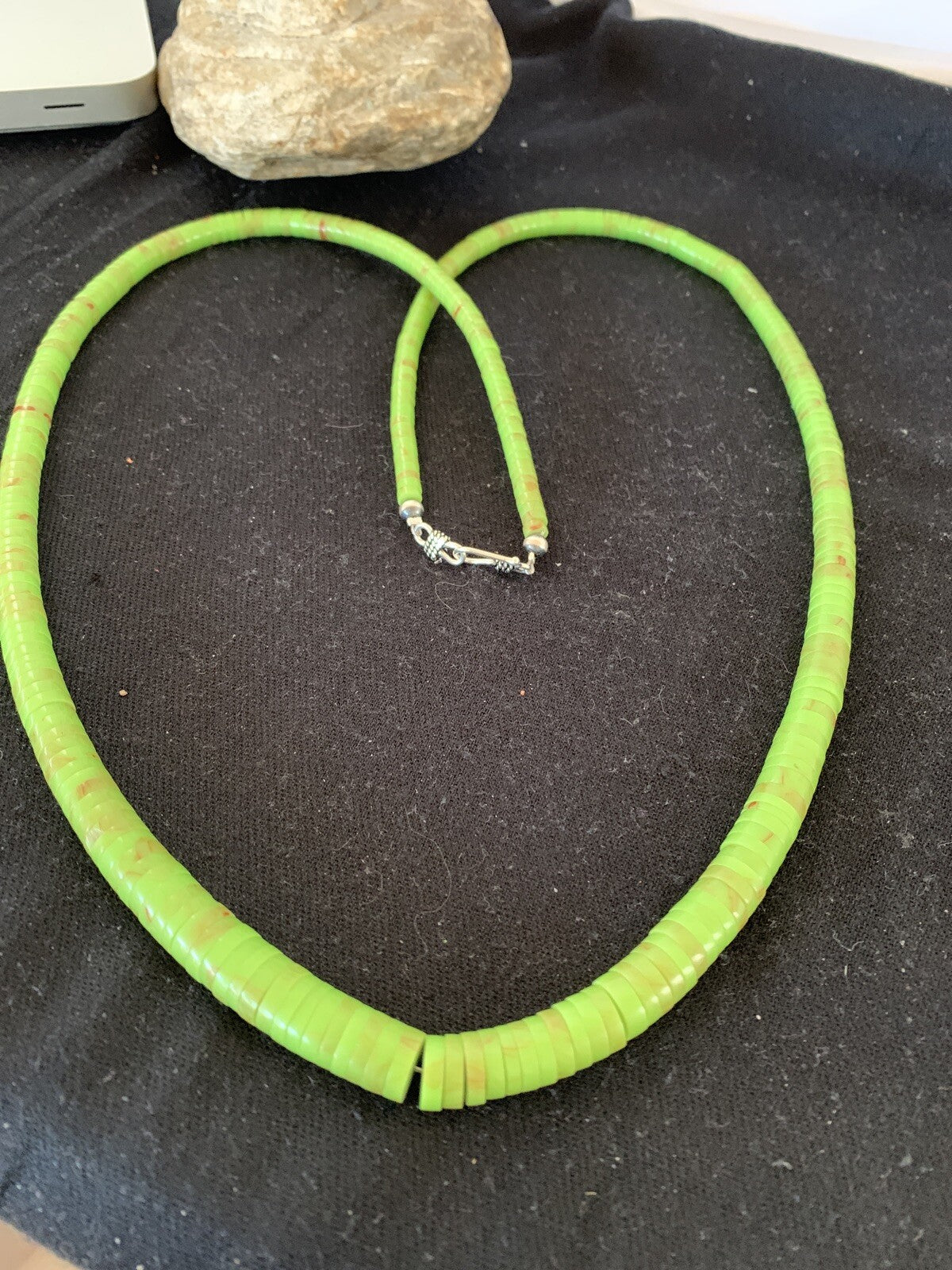 Green Gaspeite Stabilized Navajo Sterling Silver Necklace 00214