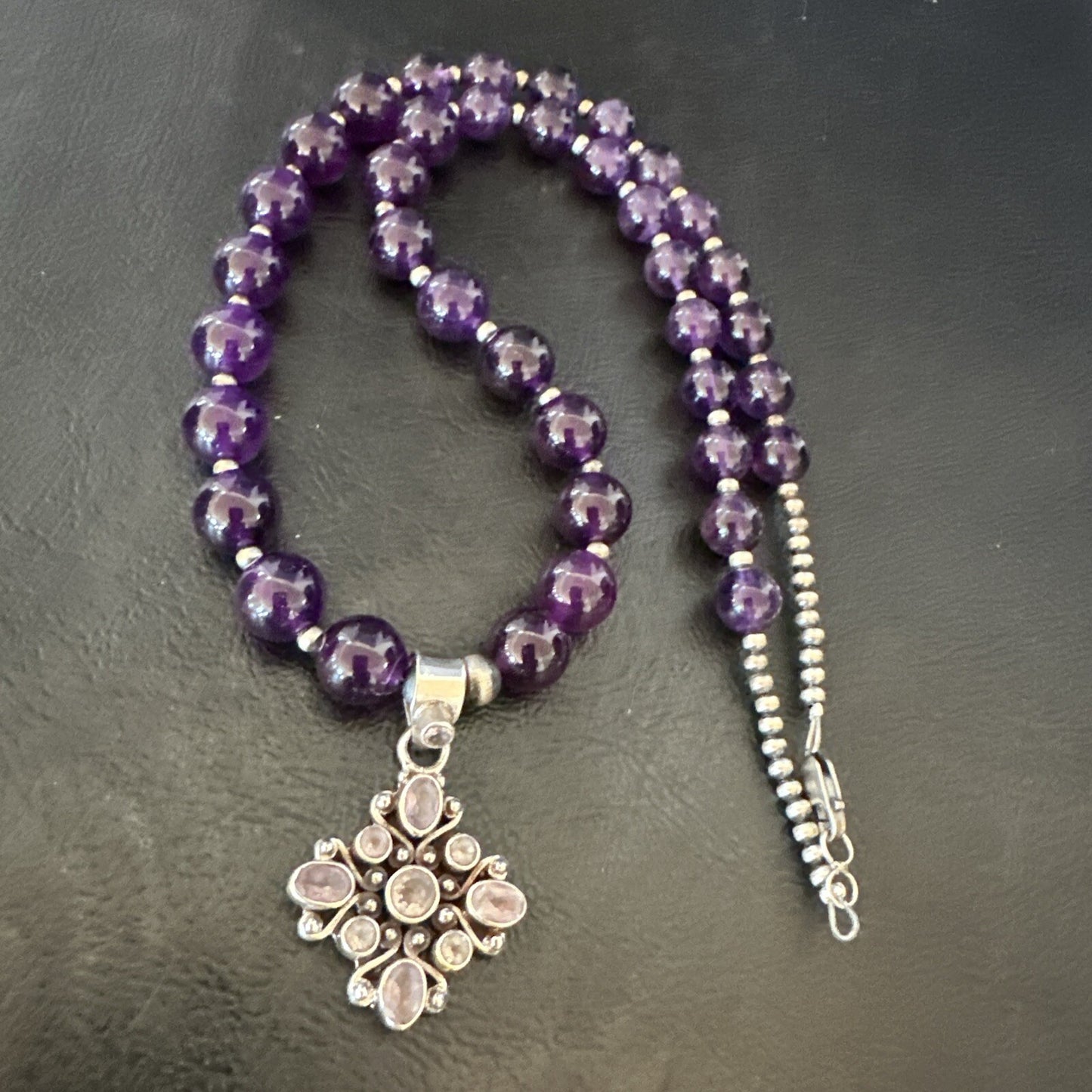Purple Amethyst Pendant Navajo Sterling Silver Necklace 21" 18256