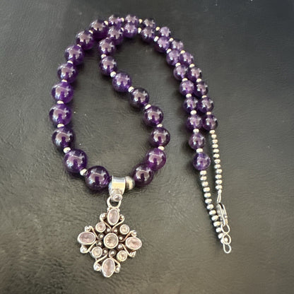 Purple Amethyst Pendant Navajo Sterling Silver Necklace 21" 18256