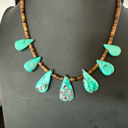 Southwestern Sterling Silver Blue Turquoise Shell 20" Necklace 19508