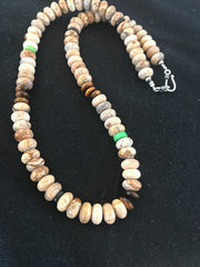 Turquoise Picture Jasper 10mm Beads Men's Navajo Necklace | Sterling Silver | Authentic Native American Handmade | 03369
