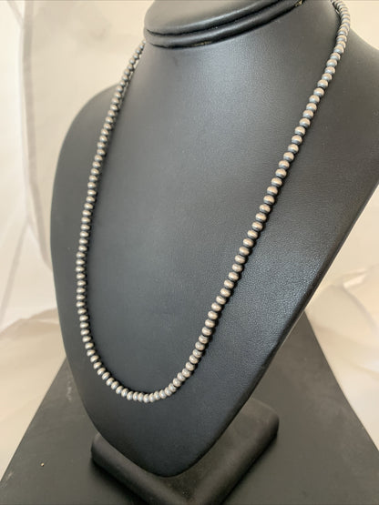 Native American 4mm Sterling Silver Beads Navajo 18" Hook & Eye Cone Necklace
