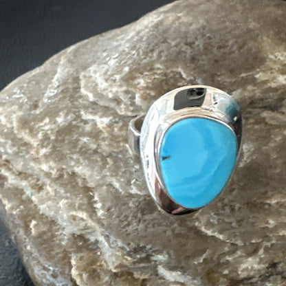 Southwestern Sterling Silver Blue Kingman Turquoise Ring Size 7 18504