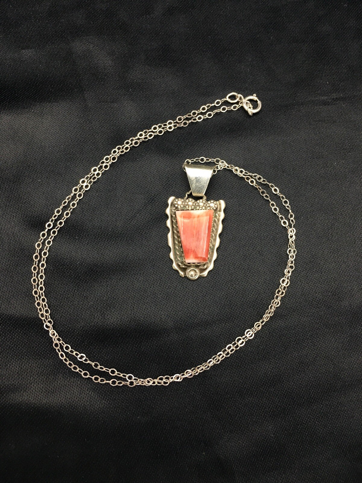 Spiny Oyster Pendant Navajo Sterling Silver Chain Necklace 2621