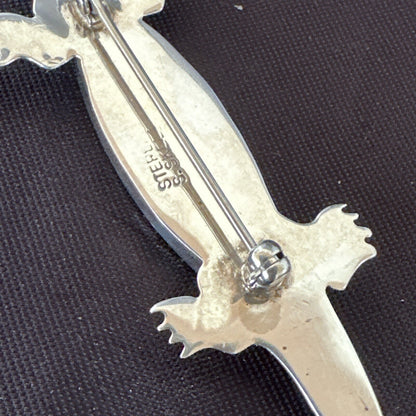 Coffee Brown Tigers Eye Navajo Gecko Sterling Silver Inlay Lizard Pin 3� 17950