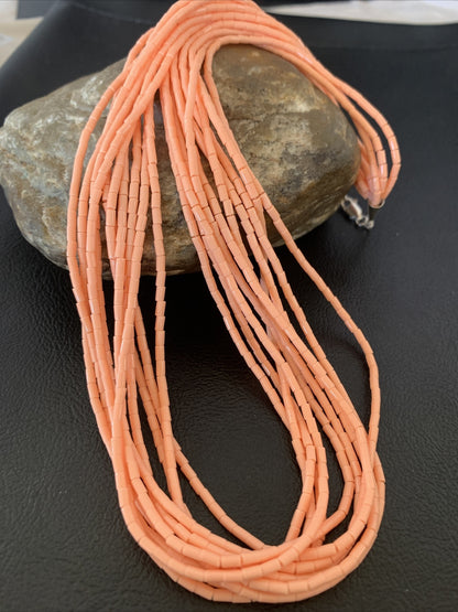 Peach Coral Stabilized Bead 10 Strands Navajo Sterling Silver Necklace 02210