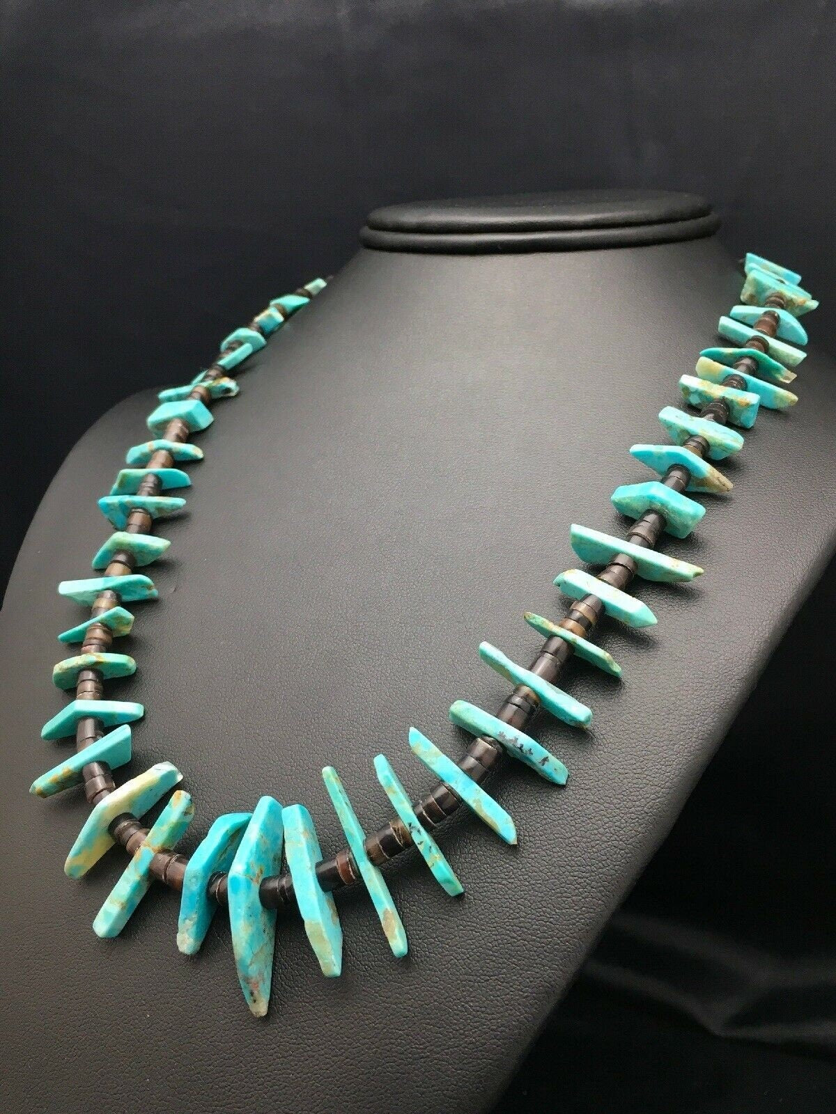 Navajo Green Turquoise Bone Bead Necklace Sterling Silver 20" 4044