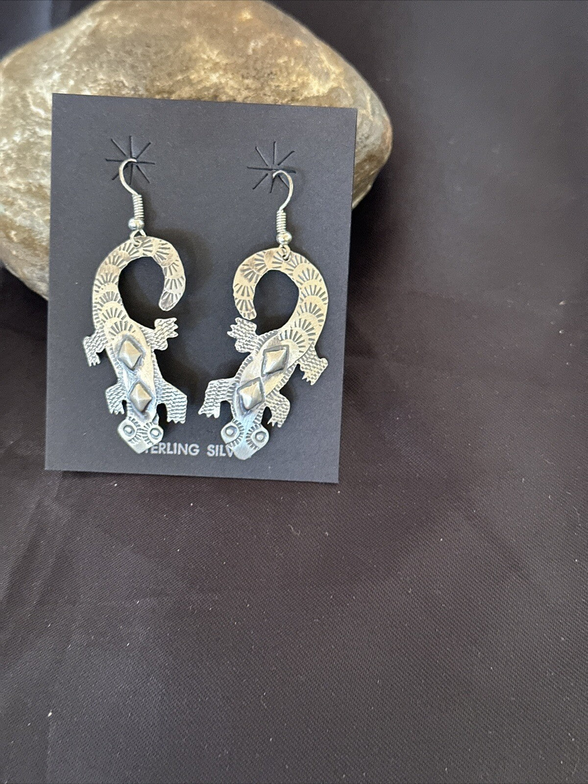 Popular Gecko Navajo Stamped Sterling Silver Stamped Handmade Earrings 17952