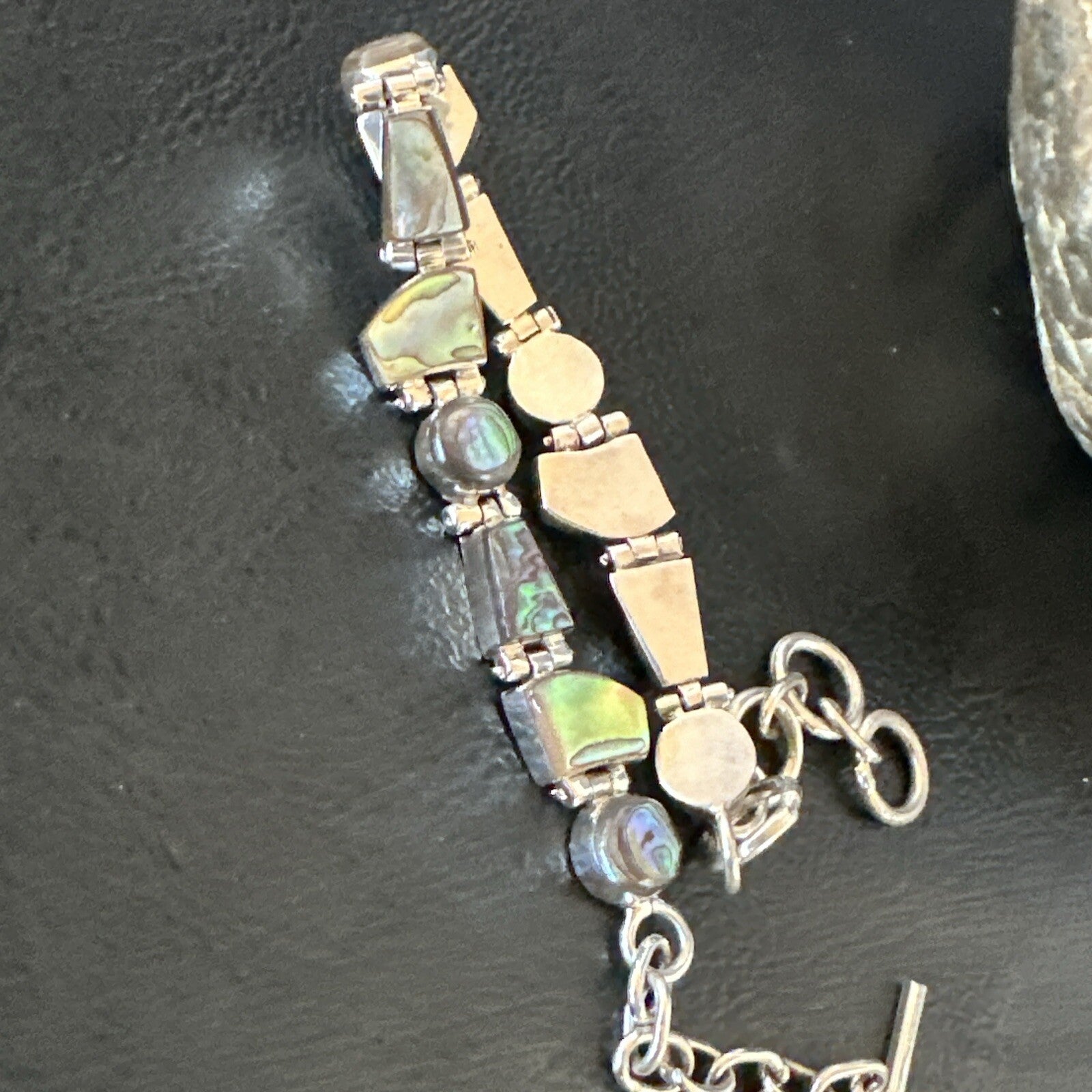 Pava Shell Navajo Old Pawn Sterling Silver Link Bracelet 8" 18131
